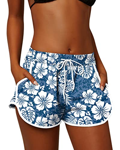 Image of For G and PL Women Summer Floral Beach Boardshorts with Pockets Swim Trunks
