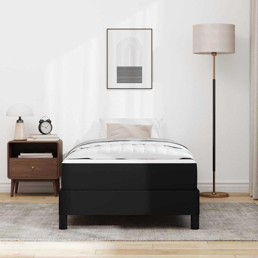 Black Fabric Bed Frame with Mattress, Single 80 x 200 cm, Wooden Slat Base, 203 x 80 x 45 cm, Medium Firm Support for Bedroom, Guest Room, Adult Sleep Comfort