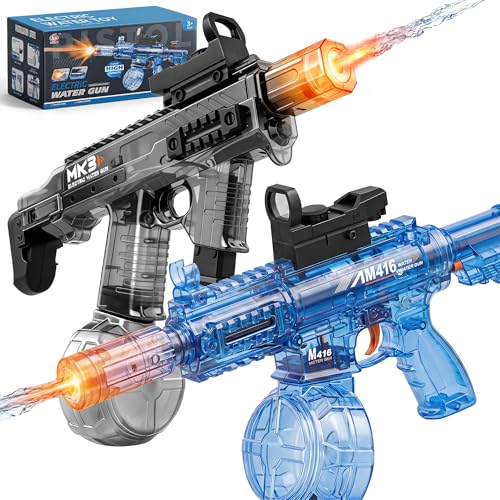 2 Pack Electric Water Guns for Adults, Squirt Guns for Kids with Light Up and Large Capacity, Powerful Water Gun Up to 28-32FT Range for Summer Swimming Pool Party Beach Outdoor Activity