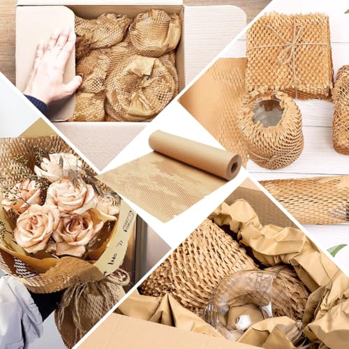LOMUG Wabenpapier Verpackungsmaterial Füllmaterial, Packpapier Rolle für Umzug und Pakete, Honigwaben Verpackungspapier für Zerbrechliche Gegenstände Geschenkverpackungen (Braunes, 30cm x 50m)