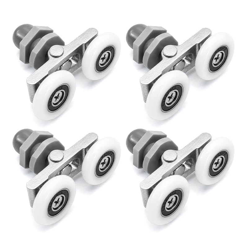 4Pcs Shower Door Rollers, Double Sliding Glass Door Wheel for Bathroom Runner - 19mm 25mm