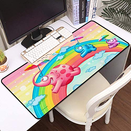 Gaming Mauspat, große Maus Matte Elephant Himmels idyllische Tour Herde Elefanten Baden Dschungel River Sri Natur Sunrise Design B, Genähte Kanten