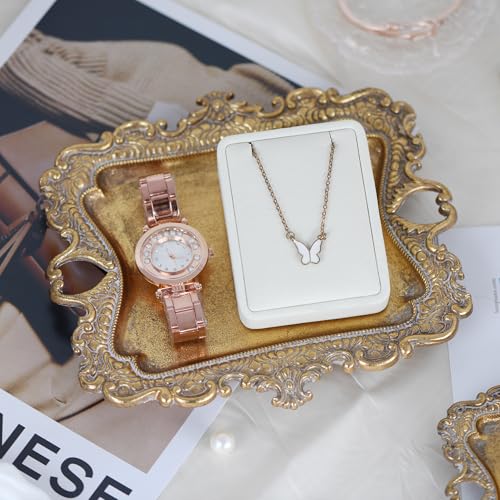 Image of Funly mee Antique Trinket Dish Vintage Metal Jewelry Tray, Wedding Ring & Necklace Holder -8 x 7 inches (Gold, M)
