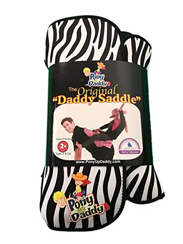 Pony Up Daddy - Neoprene Parent Saddle With Easy Close Strap - Features Padded Seat And Grab Handle For Safe And Comfortable Play Pony Rides - Fits Up To 50" Chest Size - Zebra Safari #TOP2