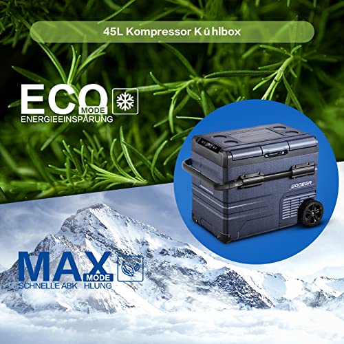 Foto von BODEGA Kompressor Kühlbox 45L, Auto Kühlschrank, Doppelzone, WIFI APP&Button Steuerung, 12/24V DC und 100-240V AC Camping Kühlbox für Auto, Lkw, Boot, Reisemobil,Camping