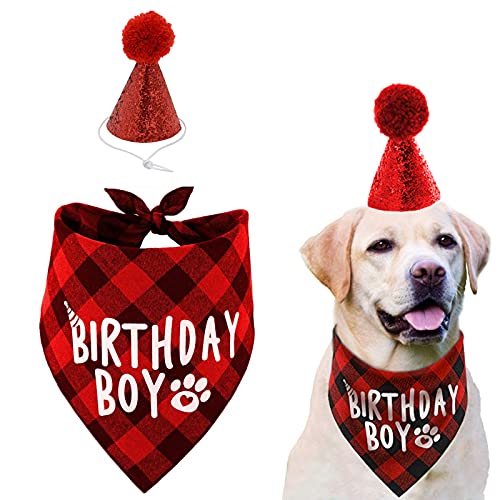 Juego de bandana de cumpleaños para perros, suministros para fiestas de cumpleaños, gorro de cumpleaños para perros pequeños y medianos (rojo) Cover