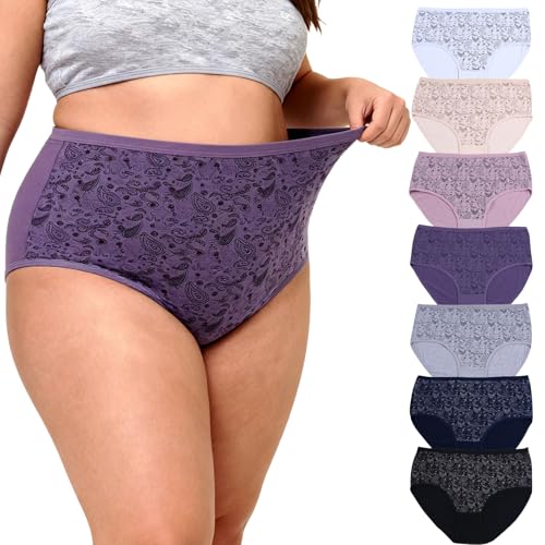 Image of Women's Plus Size Cotton Underwear Panties Mid Waisted Briefs 7-Pack XL-6XL Point Print Ladies Panties