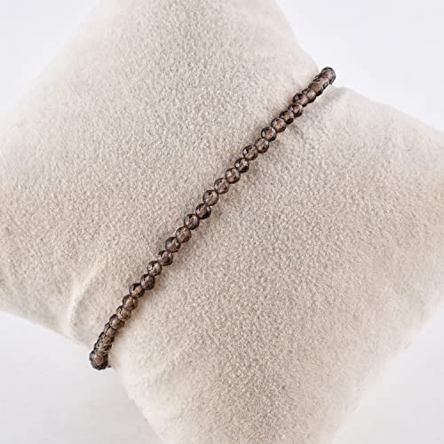 Qnavic Natural Smoky Quartz Gemstone Micro Round Beads Dainty Link Bracelet Jewelry For Women Healing Chakra Crystals Birthday Gift For Her Silver Plated Chain 8 Inch #TOP2