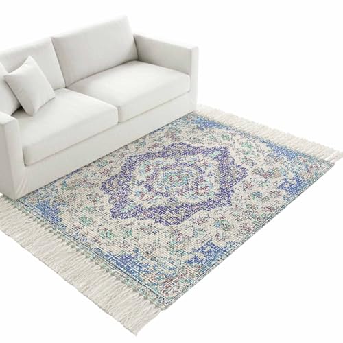 Xibuciein Bohemian Runner Rug for Hallway Vintage Distressed Light Blue
