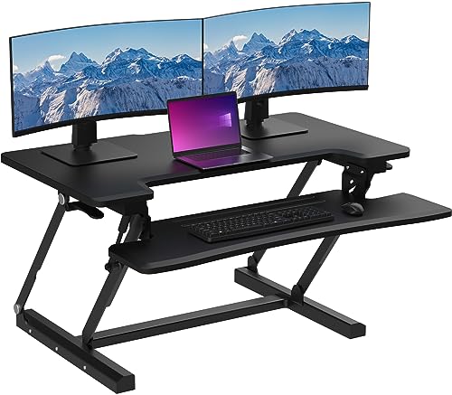 NUERPO 36 inch Standing Desk Converter,Height Adjustable Sit to Stand up Desk Riser,with Wide Keyboard Tray,Dual Computer Monitors and Laptop Workstation for Home Office