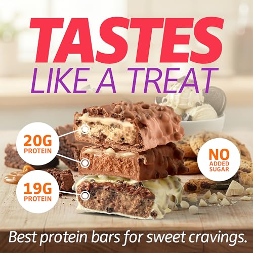 Image of Satisfy Your Crave Protein Bars- High Protein Delicious Snacks- 19-20g of Protein, No Added Sugar- Variety Pack- Cookie Dough, Choc Caramel, Cookies & Cream- On-the-Go Snack, Pantry Staple & for Office, 12 Pack