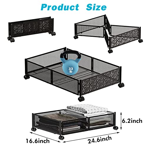 Steauty Under Bed Storage, Metal With Hollow Carved Under Bed Storage Containers With Wheels, Tool-Free Assembly For Twin And Full Size Beds Under Bed Shoe Storage Drawers, Foldable Under Bed Storage Organizer For Clothes, Toy, Book, Blankets (2 Pack, Black) #TOP1