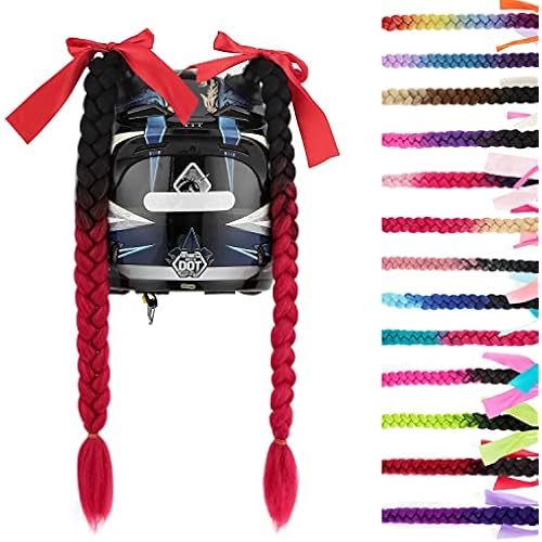 SEGO 1PCS/2PCS Helmet Pigtail Braids with Detachable Suction Cup Bowknot Ponytail Hair Many Colors (Helmet not Included)