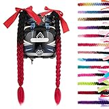 SEGO 2 Pcs Helmet Pigtail Braids with Detachable Suction Cup with Bowknot Ponytails Hair for Women/Men 20 Inch 2 PCS/Pack (Helmet not Included)-Black to Red