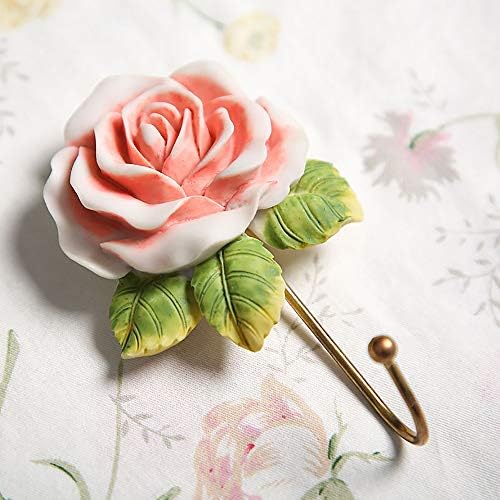 Beautiful Rose Decorative Wall Hook, Fancy Cute Handmade Resin Flower Robe & Towel Hooks, Gold Metal Wall Coat Hook for Bedroom, Bathroom, Shower and Home Decoration (Color)