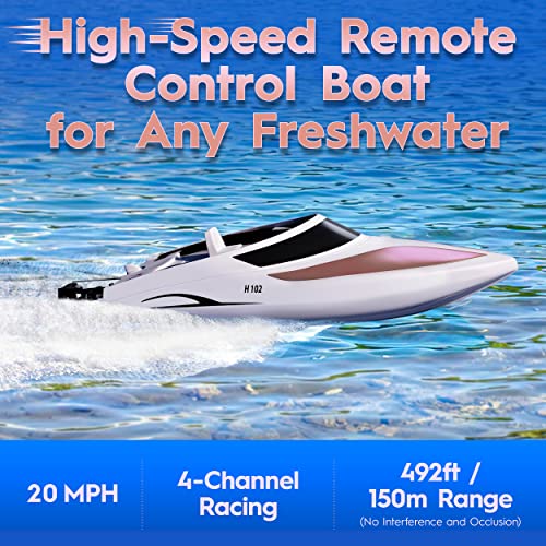 Rc Boat - Remote Control Boat For Kids And Adults – 20 Mph Speed – Durable Structure – Innovative Features – Incredible Waves – Pool Or Lake - 4 Channel Racing – 2.4 Ghz Remote Control - H102 Model #TOP1