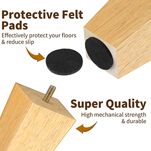 Ruisita 8 Pieces Square Wood Furniture Legs 8 Inch Solid Wooden Sofa Couch Legs Furniture Feet Replacement Legs For Cabinet Bed Armchair Chair Diy Projects Including Installation Hardware, Natural #TOP3