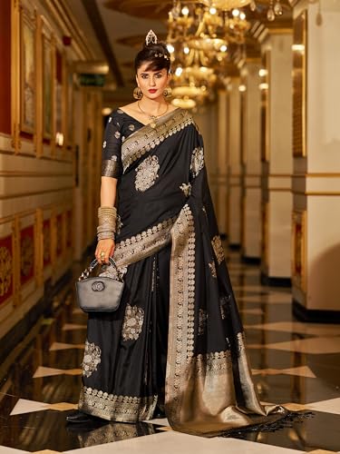 Image of SWORNOF Women's Banarasi silk Saree With Unstitched Blouse Piece