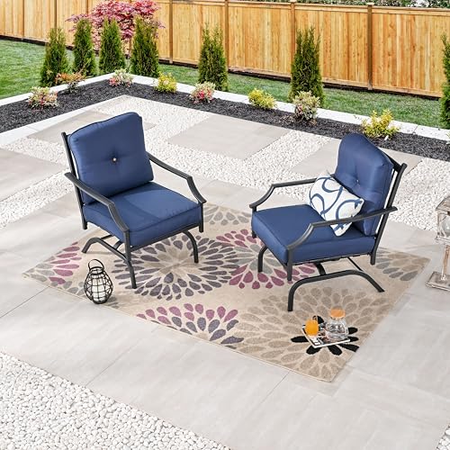 Image of LOKATSE HOME 2 Pieces Outdoor Conversation Furniture Patio Bistro Armchair Set Metal Single Dining Chairs with Cushion, Blue