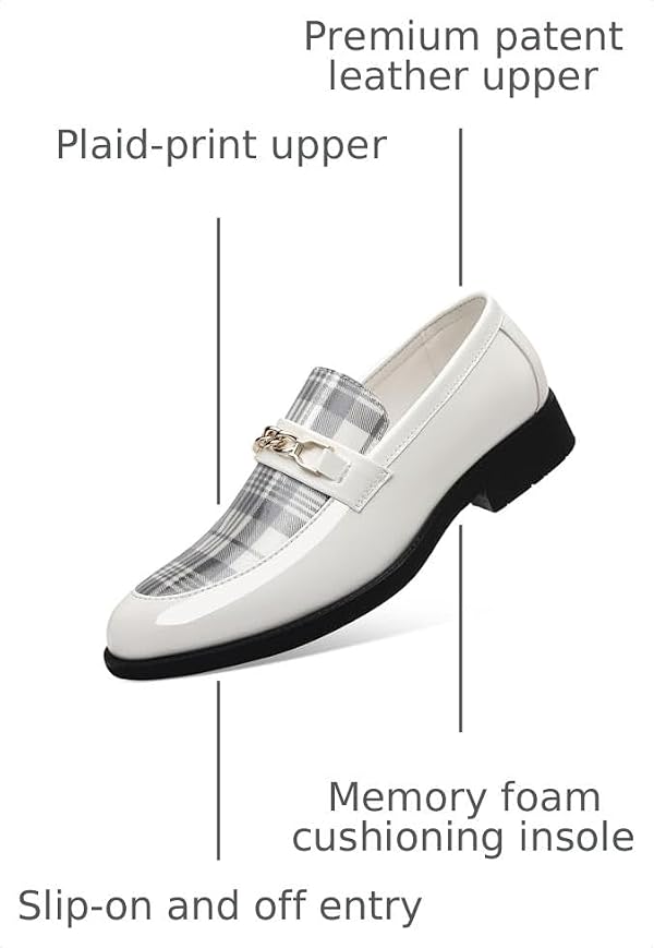 Men's Vintage Patent Leather Buckle Penny Loafers Formal Business Casual Tuxedo Suit Slip On Dress Shoes (White, Adult, Men, 9.5, Numeric, US Footwear Size System, Medium) by LMGYZUR - Used condition - Image 3