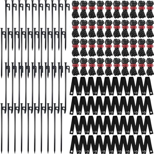 Suzile 120 Pcs Tree Stake Kit, Heavy Duty Tree Staking and Supports for Leaning Trees Include 11. 8'' Steel Stakes 15. 8'' Support Straps 13. 12 ft Ropes for Anchoring Hurricane Protection (Black)