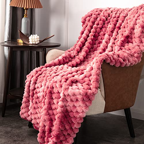 Daysu Tie-Dyed Faux Fur Throw Blanket, Decorative Diamond Textured Fluffy Plush Fleece Blanket, Double-Layered Reversible Cozy Soft Fuzzy Blanket For Couch, Sofa, Bed, 1 Pack, 50” X 60”, Pink #TOP2