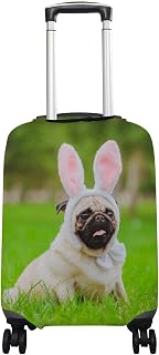 A capa de mala de bagagem serve para malas de 46-81 cm Páscoa Pug Dog sentado na grama verde elástica antiarranhões protetor de viagem P-GG, Multicor, S(Fits 18-20in suitcases)