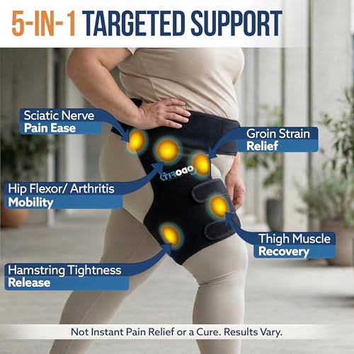 5 in 1 Hip Brace for Women Men Sciatica Pain Relief Devices - Adjustable Groin, Hip Flexor Compression Wrap for Comfortable Thigh, Hamstring & Sciatic Nerve Support, Improved Mobility & Recovery