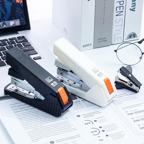 M&G Effortless Stapler One-Touch Stapling, 50 Sheet Capacity, Heavy Duty Desktop Stapler, Portable Office Staplers for Home School (White)