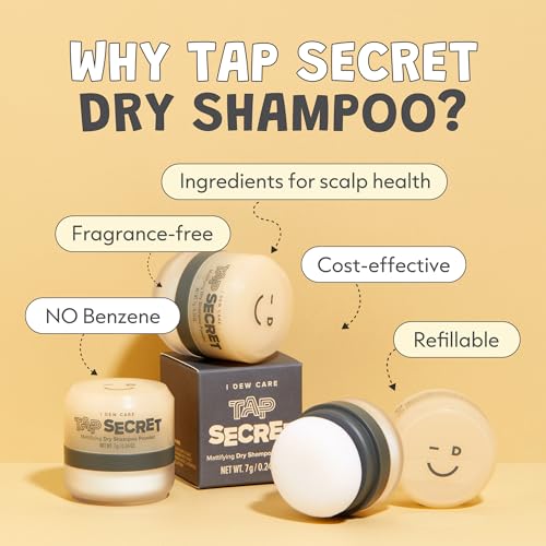 I DEW CARE Biotin Clarifying Dry Shampoo - Tap Secret Original | Strengthening & Volumizing, Powder Type, Refillable, Travel size, Non-aerosol, Korean Ginseng, Mother's Day, 0.24 Oz
