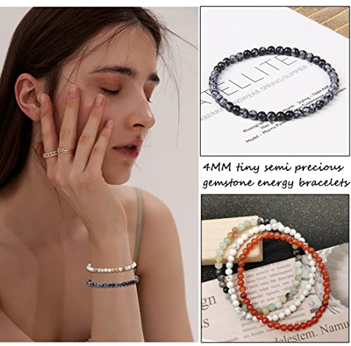 Samoco 12Pcs 4Mm 6Mm 8Mm Gemstones Bracelets For Women Men Semi Precious Healing Crystal Stone Stretch Round Beaded Bracelet Handmade Energy Bracelets Adjustable(4Mm) #TOP2