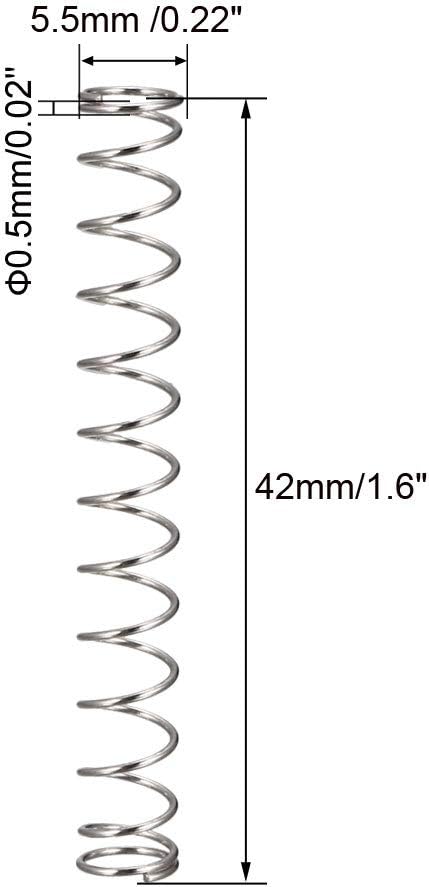 sourcing map Compression Spring - 0.5mm Wire Dia, 5.5mm OD, 42mm Free Length Spring Steel Extension Spring,Silver,20Pcs