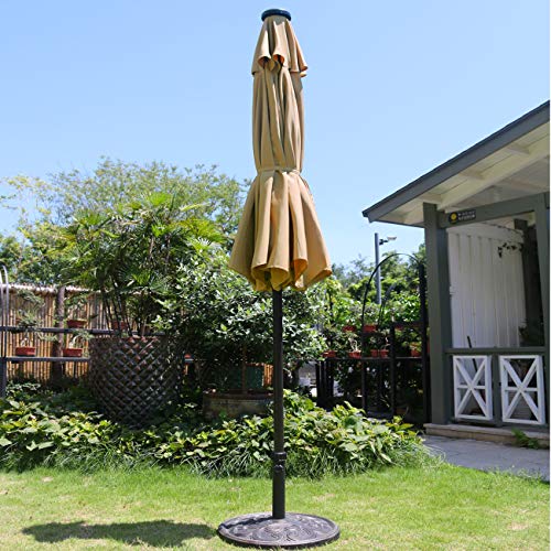 Sunnyglade 9' Solar LED Lighted Patio Umbrella with 8 Ribs/Tilt Adjustment and Crank Lift System (Light Tan) by Sunnyglade - Image 2