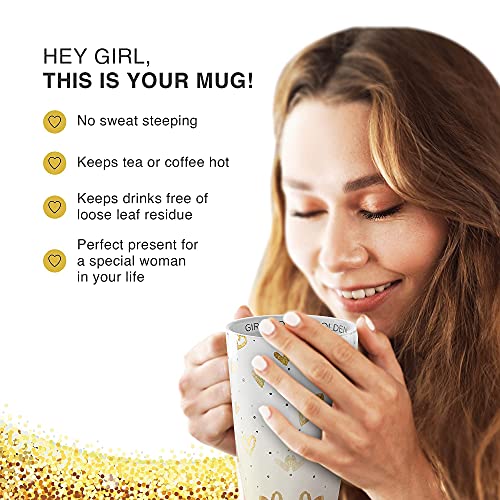Hey Girl Tea Cup With Infuser And Lid - Double-Walled Insulation & Ceramic Outer Tea Infuser Mug - Fine-Mesh Strainer Basket - Gorgeous Design & Inside Message - Gift-Inspired Packaging - 12 Oz #TOP4