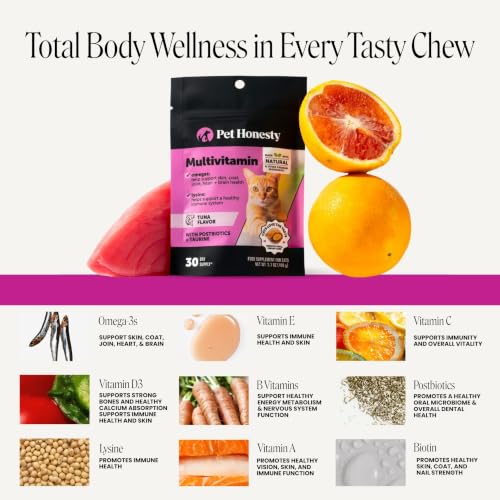 Image of Cat Multivitamin Crunchy Creamy Chews - Daily Vitamins with Lysine, Prebiotics, Omega 3 Fish Oil - Cat Treats for Immune Support, Skin Coat, Digestion, Heart + Joint Health (Tuna, 30-Day Supply)