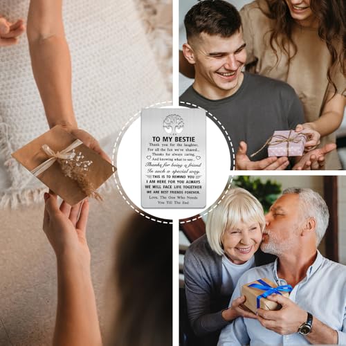 To My Bestie Wallet Card, Engraved Metal Wallet Insert Card from Bestie, Friendship Gift for Women, Birthday Thank You Friendship Gifts for Bestie Sister BFF 6