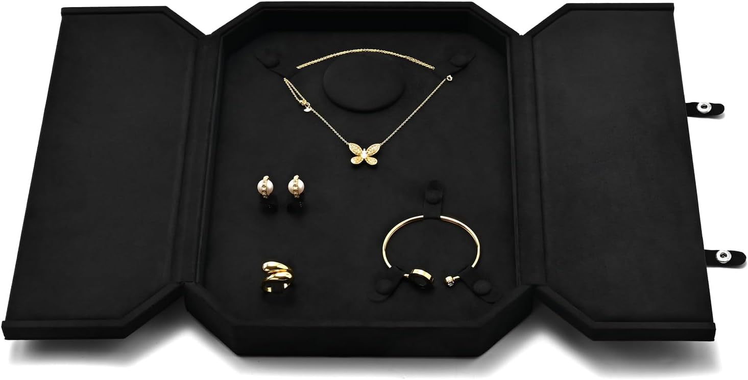 Oirlv Black Velvet Jewelry Set Storage Box, Luxury Organizer for Necklaces, Bracelets, Rings & Earrings, Elegant Gift & Display Case