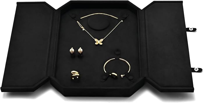 Oirlv Black Velvet Jewelry Set Storage Box, Luxury Organizer for Necklaces, Bracelets, Rings & Earrings, Elegant Gift & Display Case
