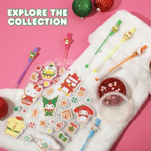 Image of Hello Kitty And Friends Holiday Gel Pens, 6-Pack, Fun Sanrio Pen Toppers Included Featuring My Melody, Hello Kitty, Pompompurin, Keroppi & More, Sanrio Stuff, Cute School Supplies, Stocking Stuffers