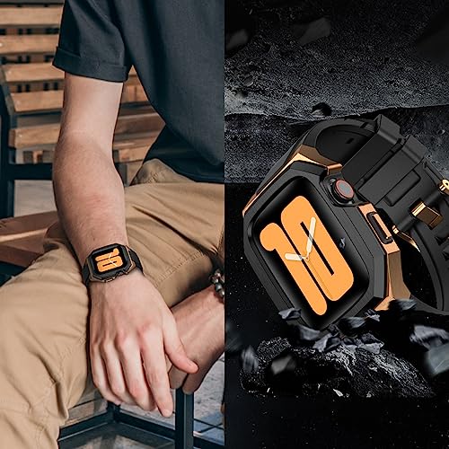 Image of Luxury Metal Case with Band Compatible for Apple Watch 44mm 45mm 46mm 49mm,Men Rugged Protective Bumper Cover with Soft Silicone Strap for iWatch Series 11 /10 /9 /8 /7 /6 /SE3 /SE2 /SE /5 /4 and Ultra 3 /2 /1 49mm
