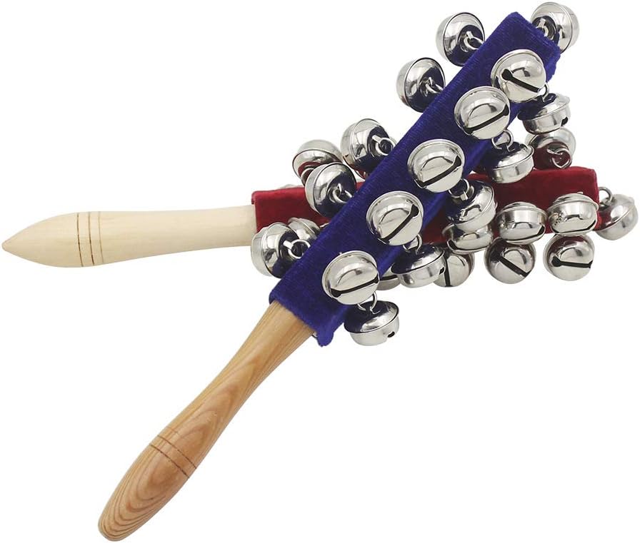 MUPOO Handhold Sleigh Bells Stick Wooden with 21 Metal Jingles Ball Percussion Musical for KTV Party Kids Game, Red : Musical Instruments