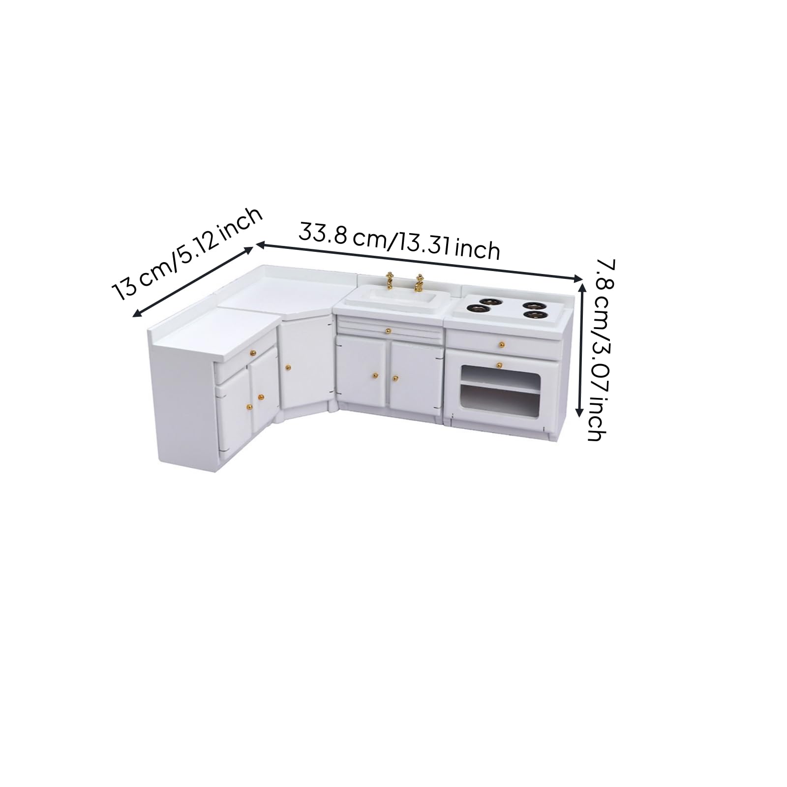 Mobiletta Cucina in Miniatura con Lavello Fornello Frigo E in Legno di Betulla per Casa Delle Bambole Diorama Collezionisti Regalo