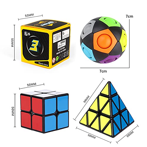 Speed Cube Set, Roxenda Magic Cube Set Of 2X2X2 3X3X3 Pyramid Cube And Magic Rainbow Ball Smoothly Speedcube Kids Teens & Adults [4Pack] #TOP2