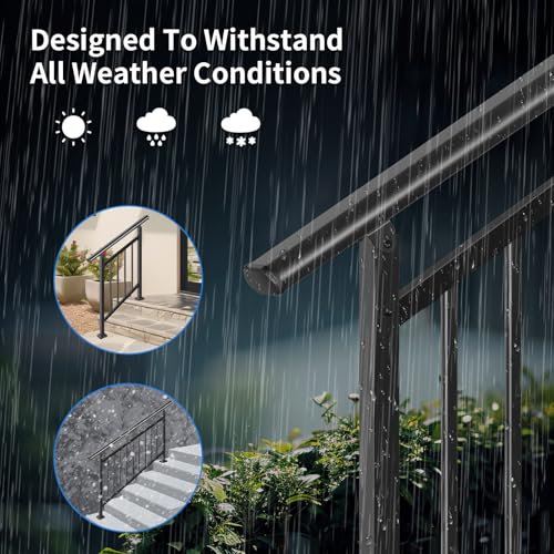 Bobolish Upgrade Handrails for Outdoor Steps, Adjustable 4 Step Stair Railing Kit, Easy DIY Installation Kit Included, Black Wrought Iron Hand Rails for Outdoor Steps, 2 in 1 Stair&Horizontal Railing - Thumbnail 4