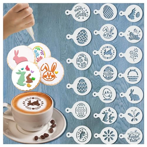 Leesgel 20pcs Easter Cookie Stencils Decorating Supplies, Cookie Stencils for Royal Icing Cake Coffee Stencil, Easter Basket Essentials Stuffers Crafts