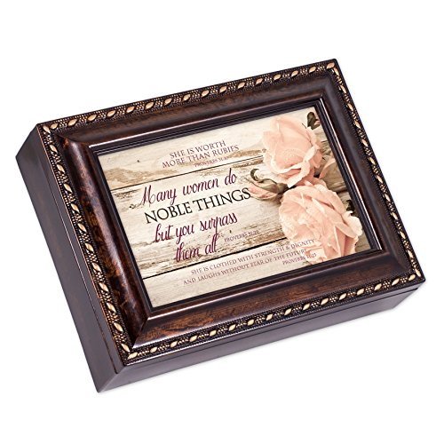 Cottage Garden Worth More Than Rubies Distressed Burlwood Finish Jewelry Music Box Plays Canon in D