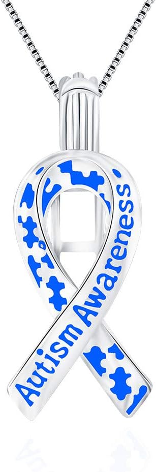 925 Sterling Silver Silk Ribbon Autism Awareness Puzzle Cage Pendants Crafting Charm for DIY Necklace Bracelet Jewelry Making