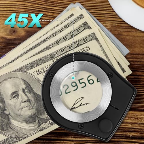 45X Jewelry Magnifier with 6 Light, Desktop Portable Coin Magnifier Sewing Magnifing Glass for Textile Optical Jewelry Tool Coins Currency Black by HQGZQL - Image 2