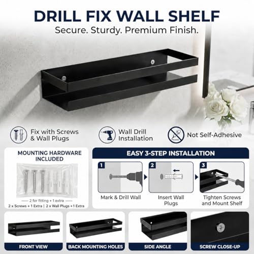 Image of Amazon Brand - Umi Metal Multi-Purpose Wall Mount Floating Shelf Wall Mounted Storage Shelf for Kitchen, Bathroom, Bedroom, Office, Black (Pack of 1)