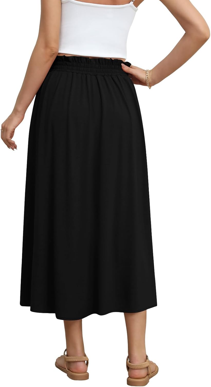DouBCQ Womens Long Skirt Casual Elastic High Waist Flowy Pleated Maxi Skirts with Pockets - Image 3